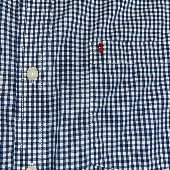 MENS IZOD LONG SLEEVE BUTTON DOWN NAVY BLUE GIHAM NON IRON WRINKLE FREE LARGE - Picture 2 of 7